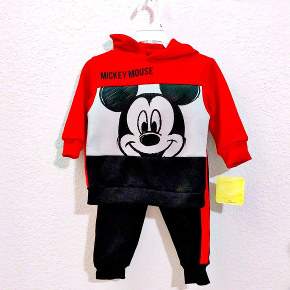 Disney Jr Mickey Mouse Hoodie 2-Piece in Red & Black & Size 12 Months New w/Tag - Picture 2 of 7